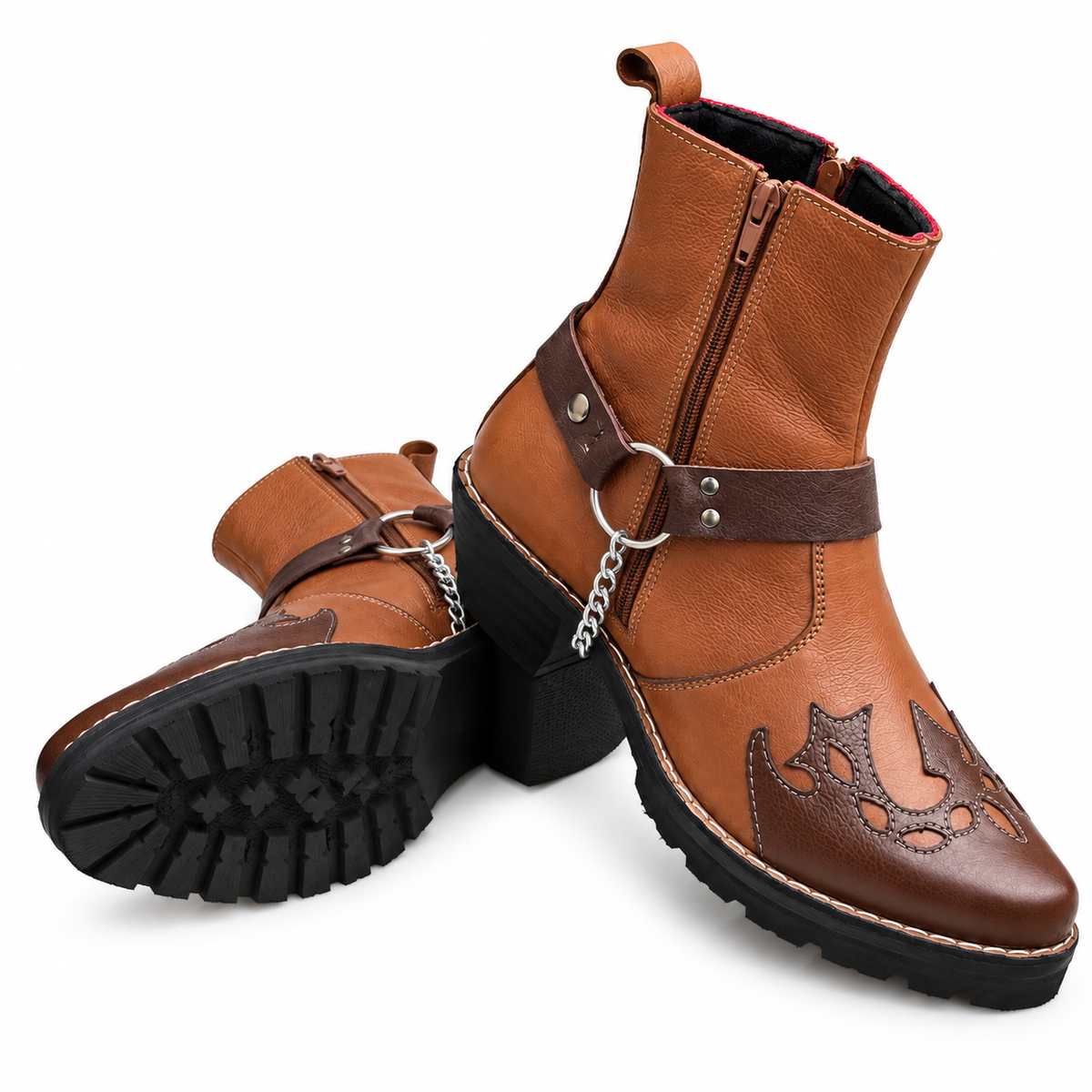 Premium Yellow Tan & Brown Leather Ankle Zipper Boot