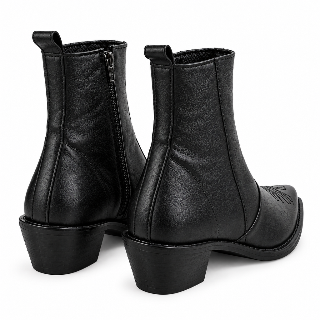 Black Heritage Stitch Ankle Leather Zipper Boot