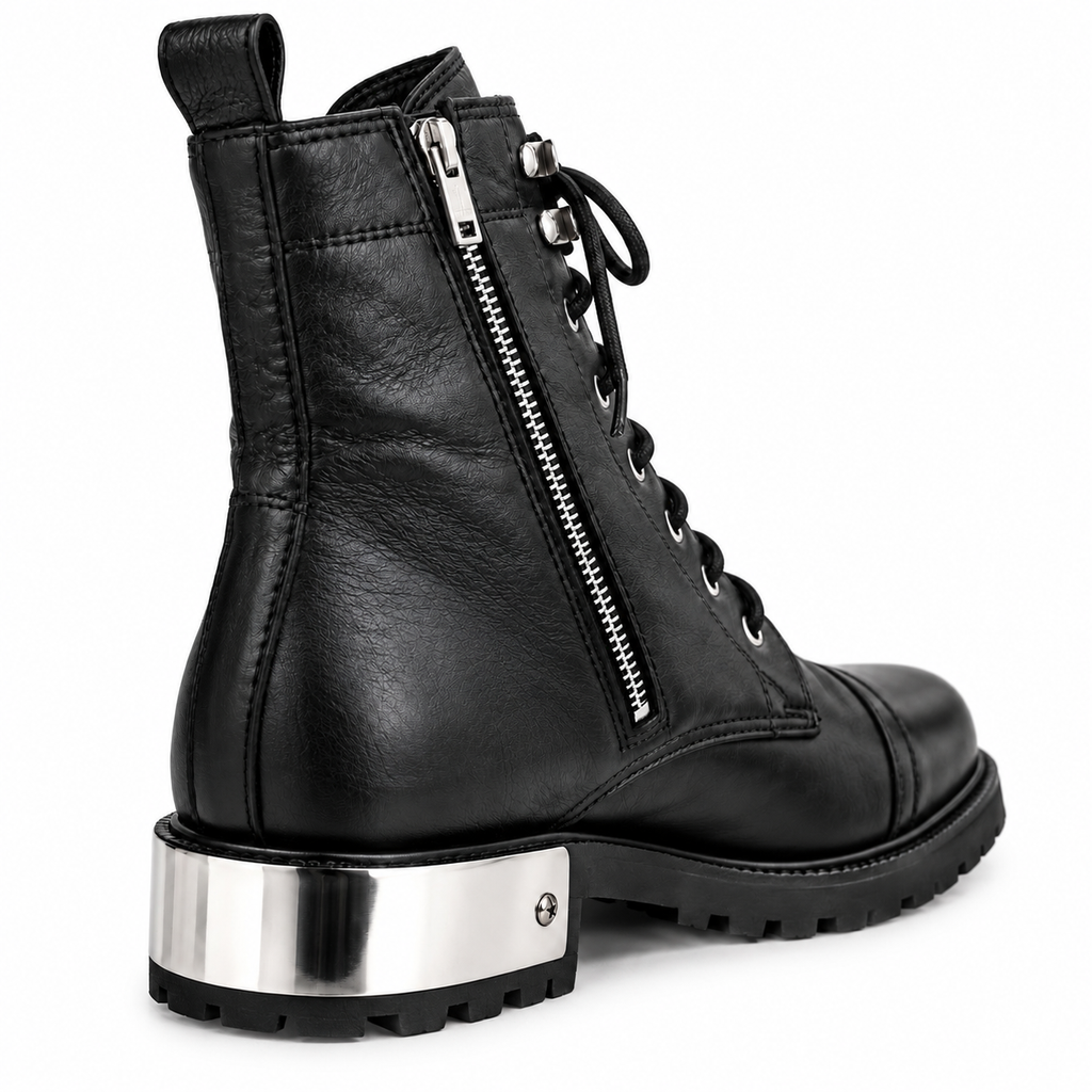 Black Combat Lace-Up & Zipper Boot