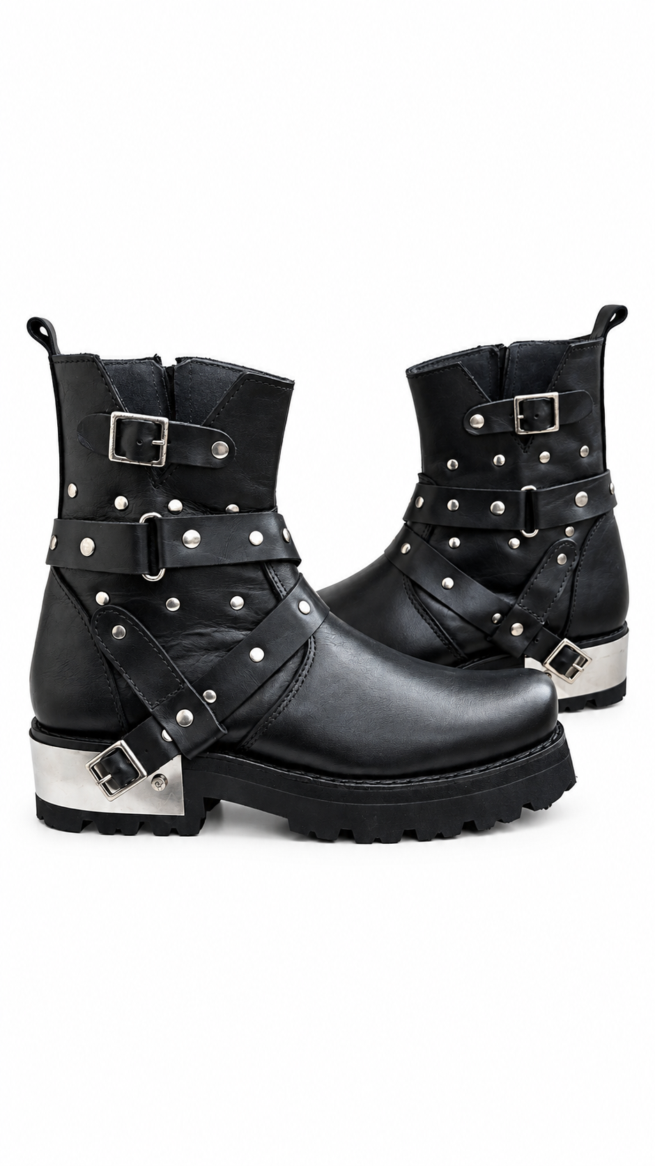 Handmade Premium Handmade Black Leather Boots with Rugged Detailing - Perfect for a Powerful Statement Look