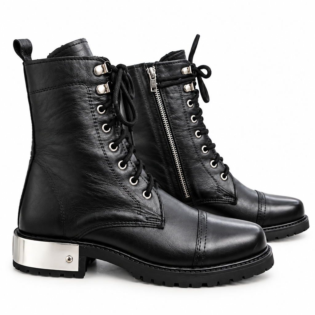 Black Combat Lace-Up & Zipper Boot