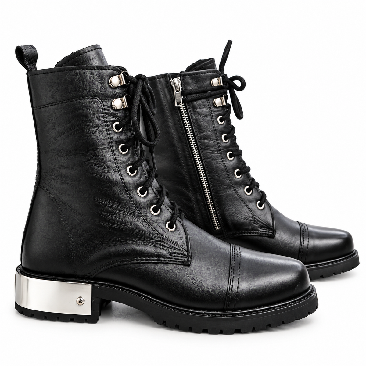 Black Combat Lace-Up & Zipper Boot