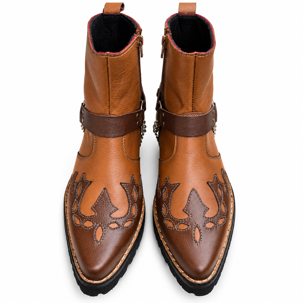 Premium Yellow Tan & Brown Leather Ankle Zipper Boot
