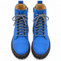 Royal Blue Suede Zipper And Lace-Up Combat Boots