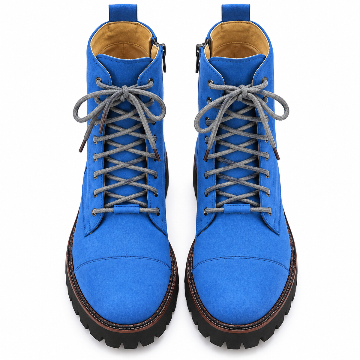 Royal Blue Suede Zipper And Lace-Up Combat Boots
