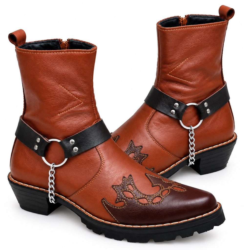 Handmade Vintage Brown Leather Ankle Zipper Boot