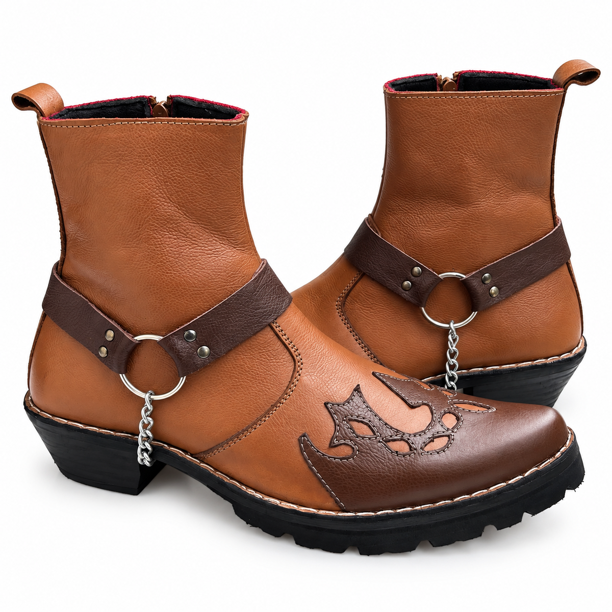 Premium Yellow Tan & Brown Leather Ankle Zipper Boot