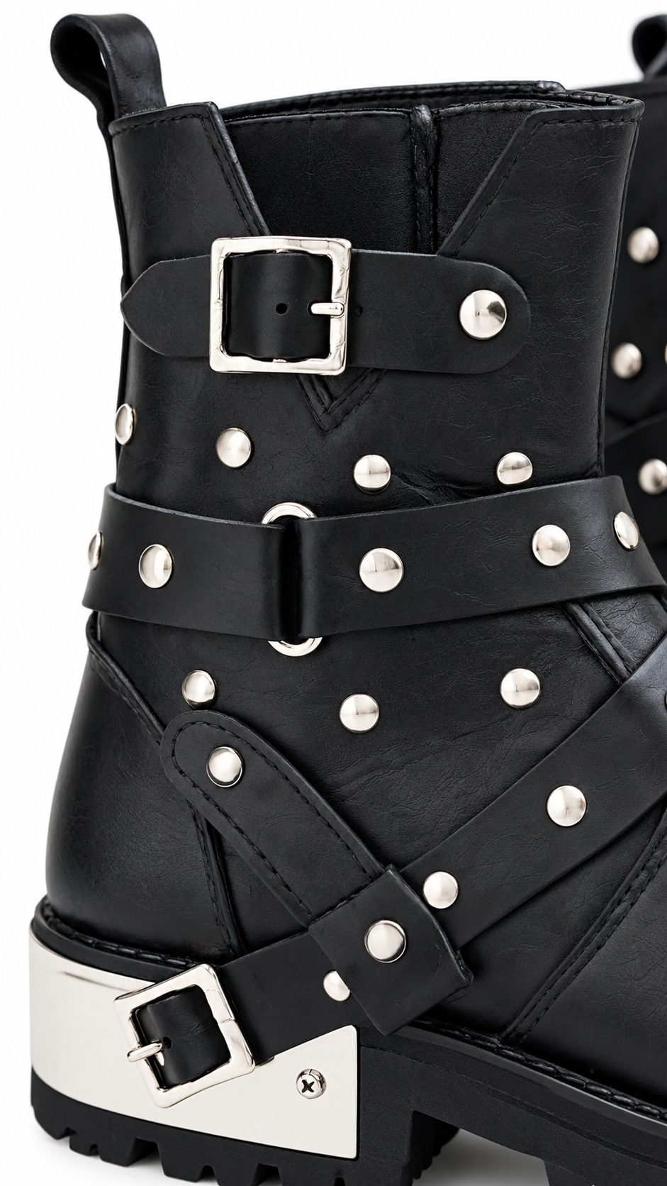 •Handmade Black Leather Boot with Buckle & Strap Ankle Boot•