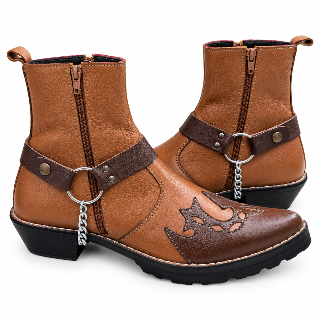 Premium Yellow Tan & Brown Leather Ankle Zipper Boot