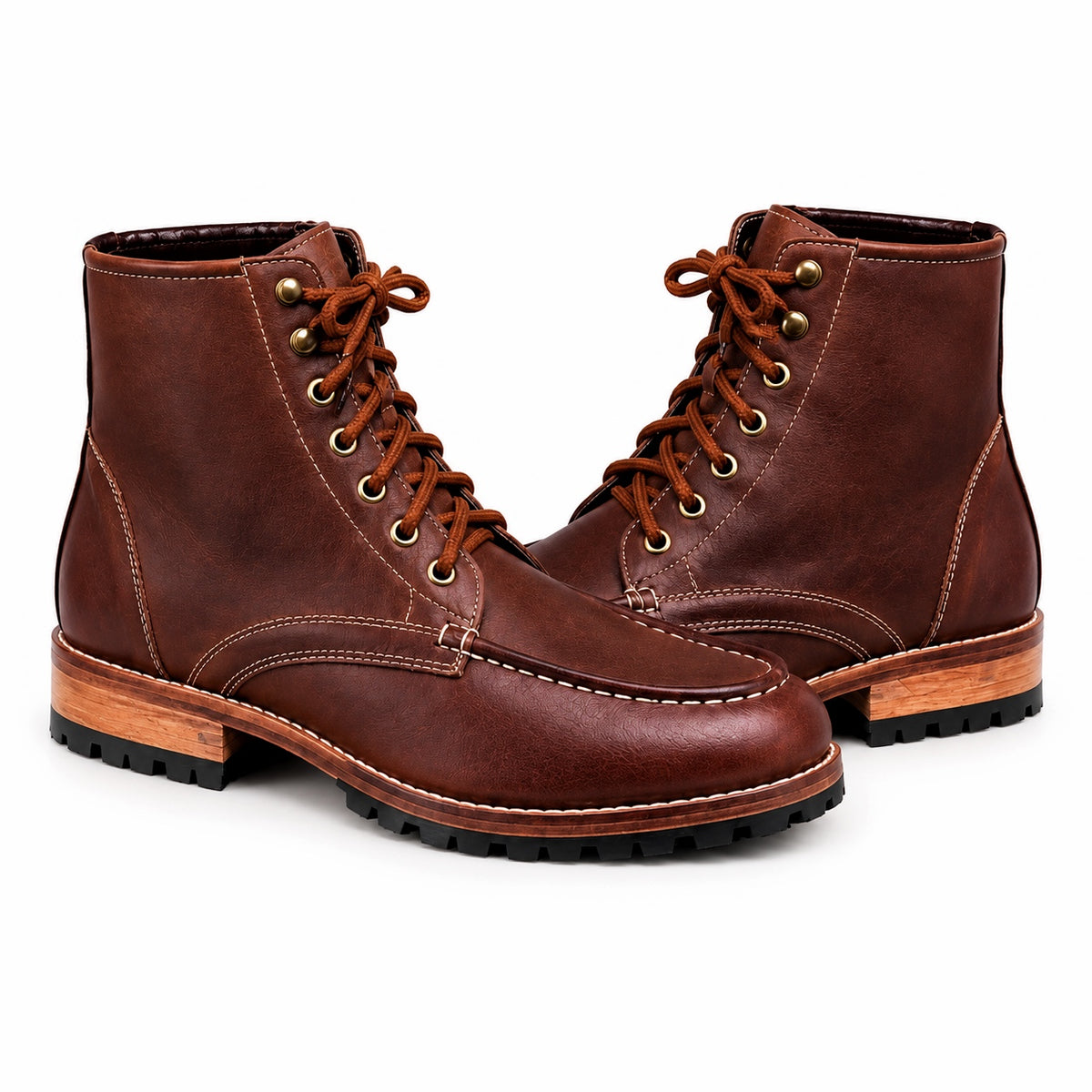 Chestnut Brown Moc-Toe Lace-Up Boot
