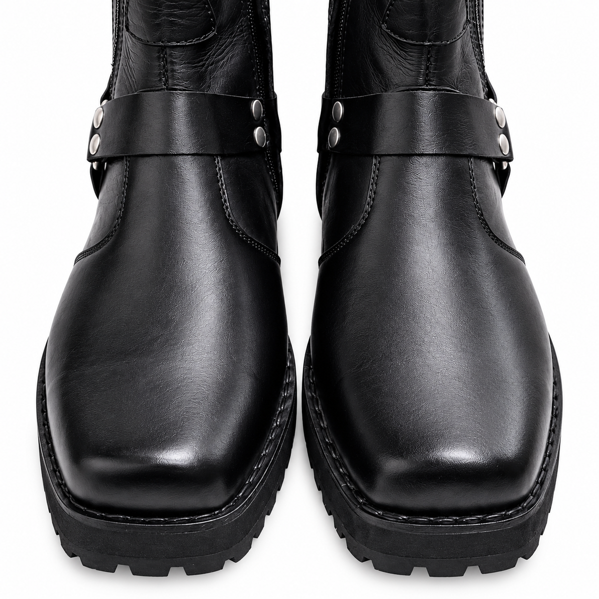 Stylish Black Urban Harness Leather Zipper & Chelsea Boot
