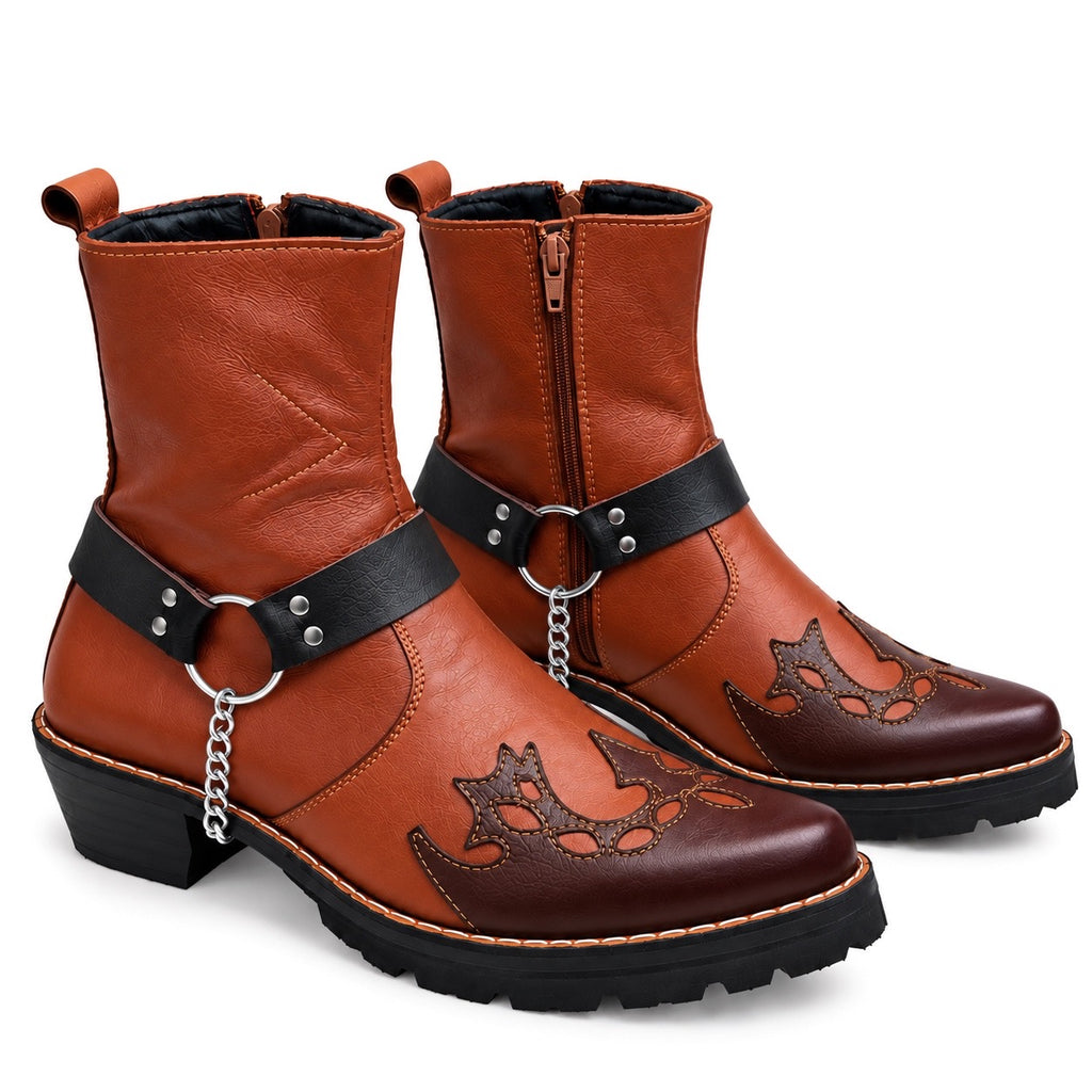 Handmade Vintage Brown Leather Ankle Zipper Boot