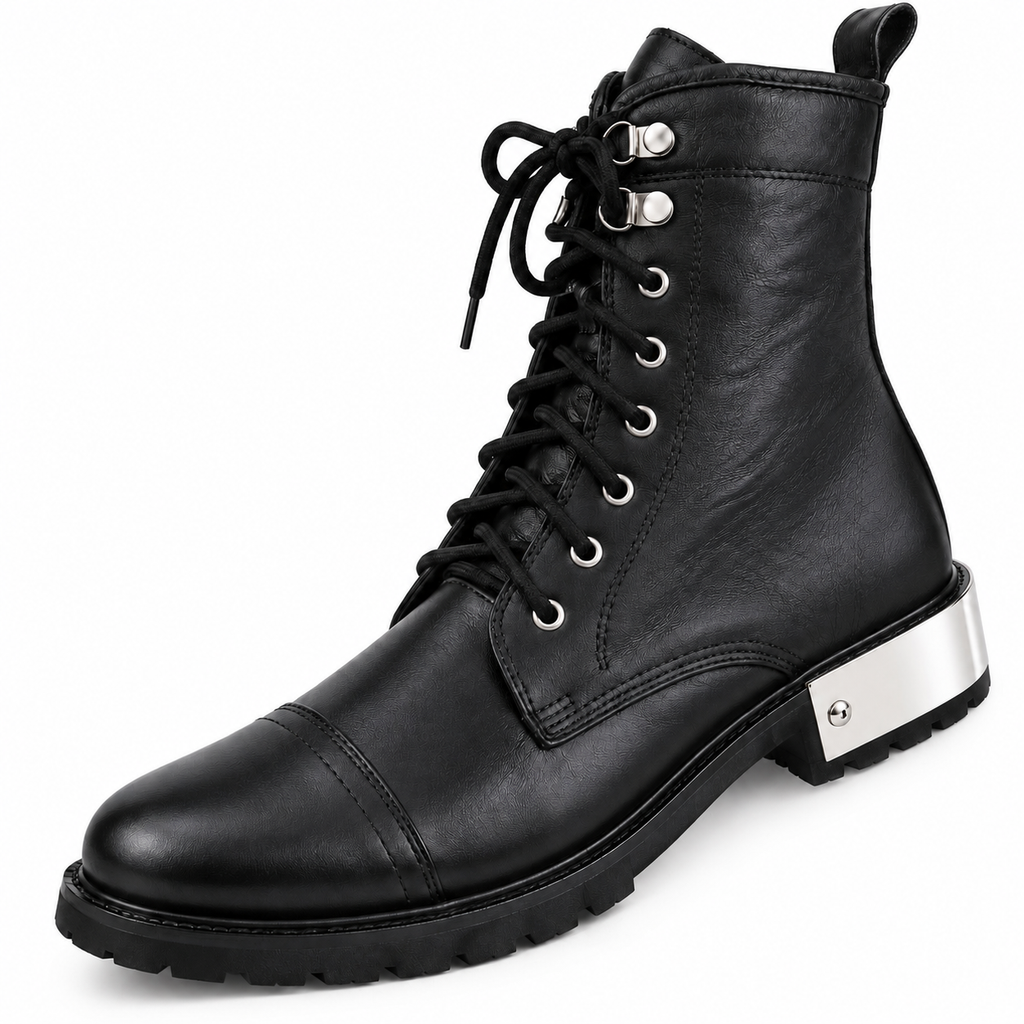 Black Combat Lace-Up & Zipper Boot