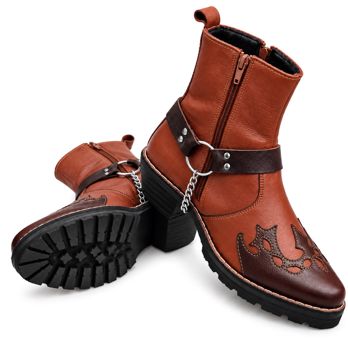 Handmade Vintage Brown Leather Ankle Zipper Boot