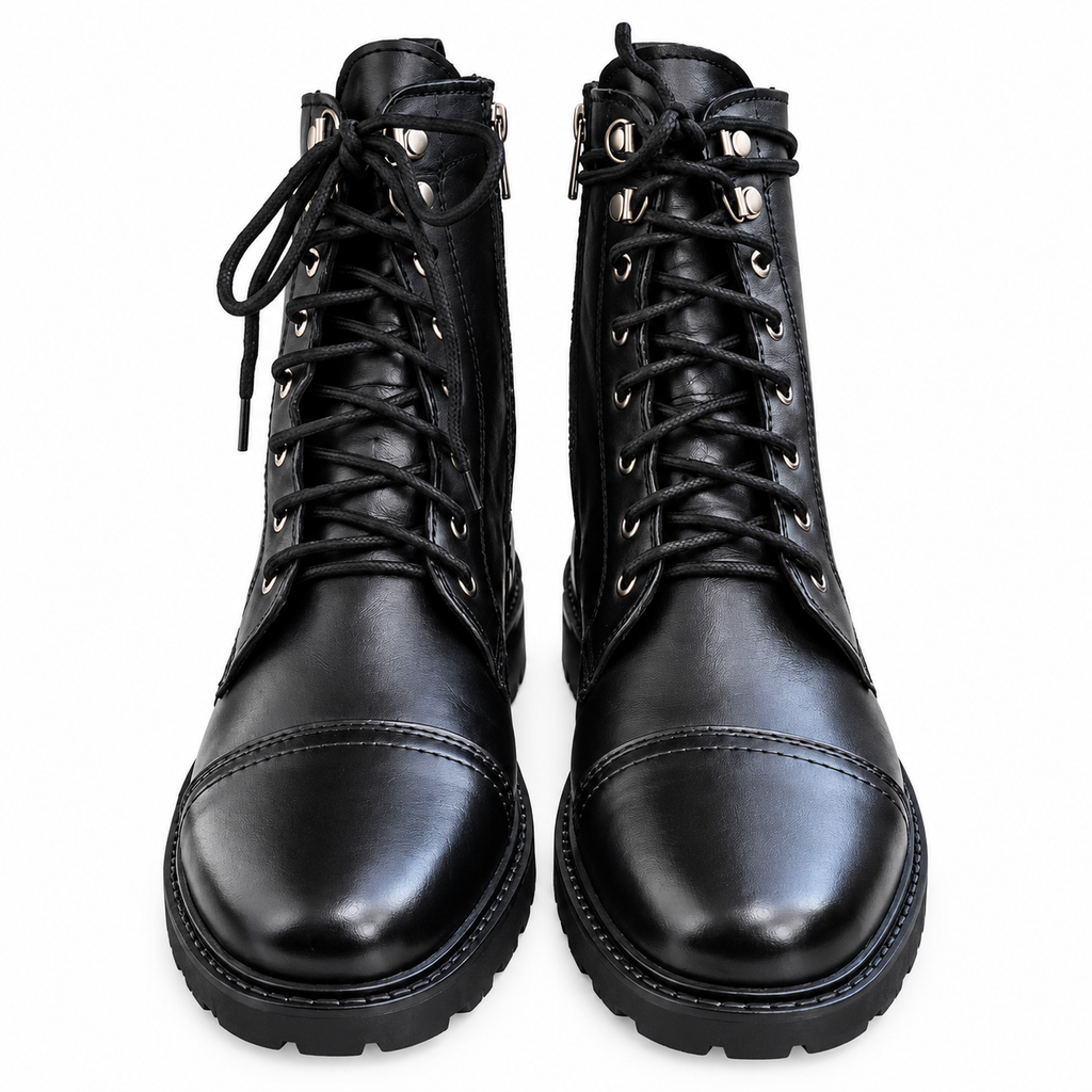 Black Combat Lace-Up & Zipper Boot