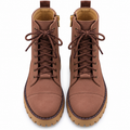 Mocha Brown Lace-Up And Zipper Combat Boots