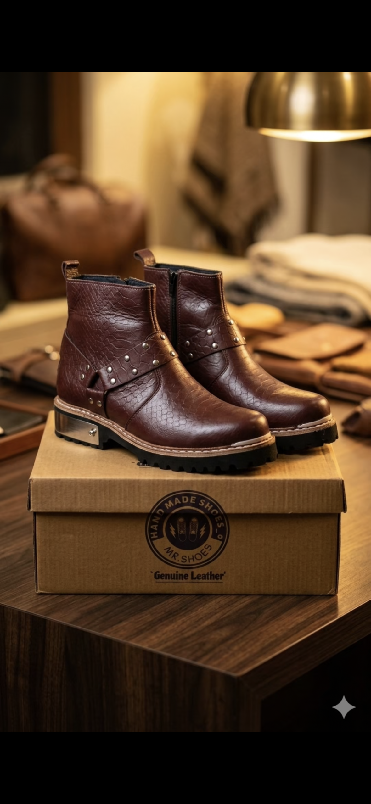Premium Brown Python Print Zeeper Boot with Chunky sole and round Shape with Stylish Harness and Luxury Boot