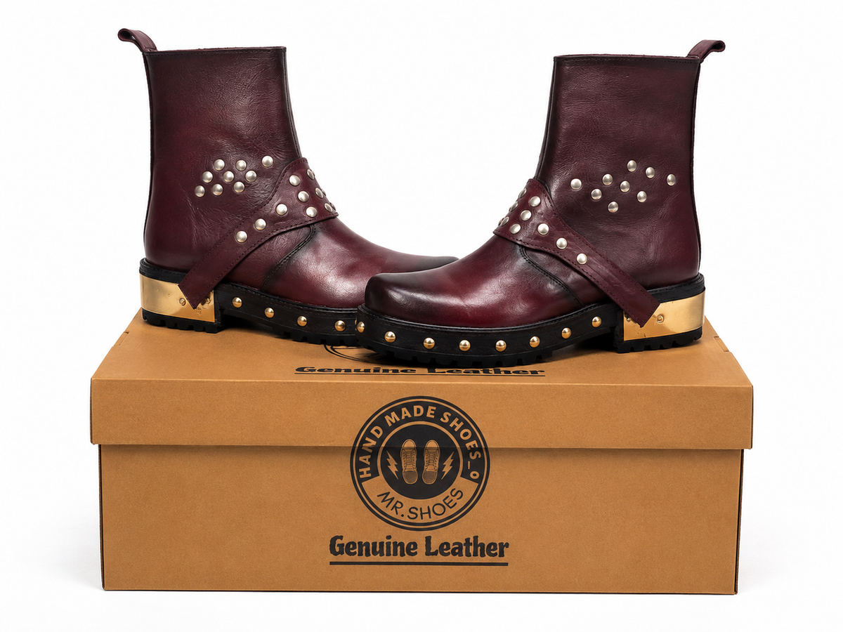 Premium Cherry Zeeper Leather Boot with Stylish Harness | Salman Khan Style Boot | Bold Look, Handmade Craftsmanship & Premium Style