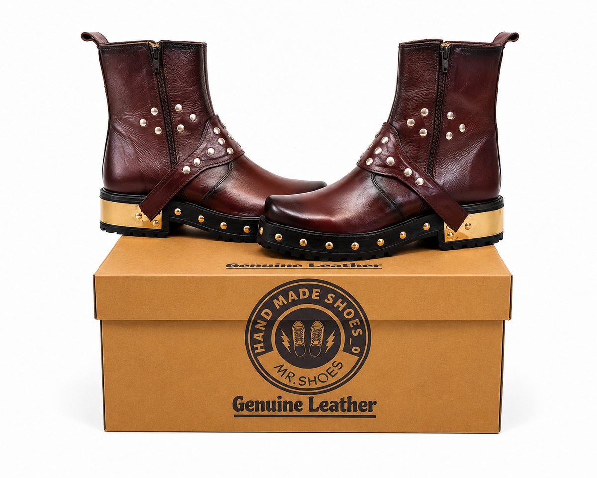 Premium Cherry Zeeper Leather Boot with Stylish Harness | Salman Khan Style Boot | Bold Look, Handmade Craftsmanship & Premium Style