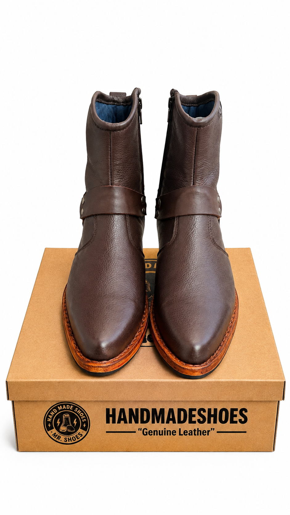 Premium Pointed Crocodile Zeeper Brown Boot With Leather Sole and Pointed Heel