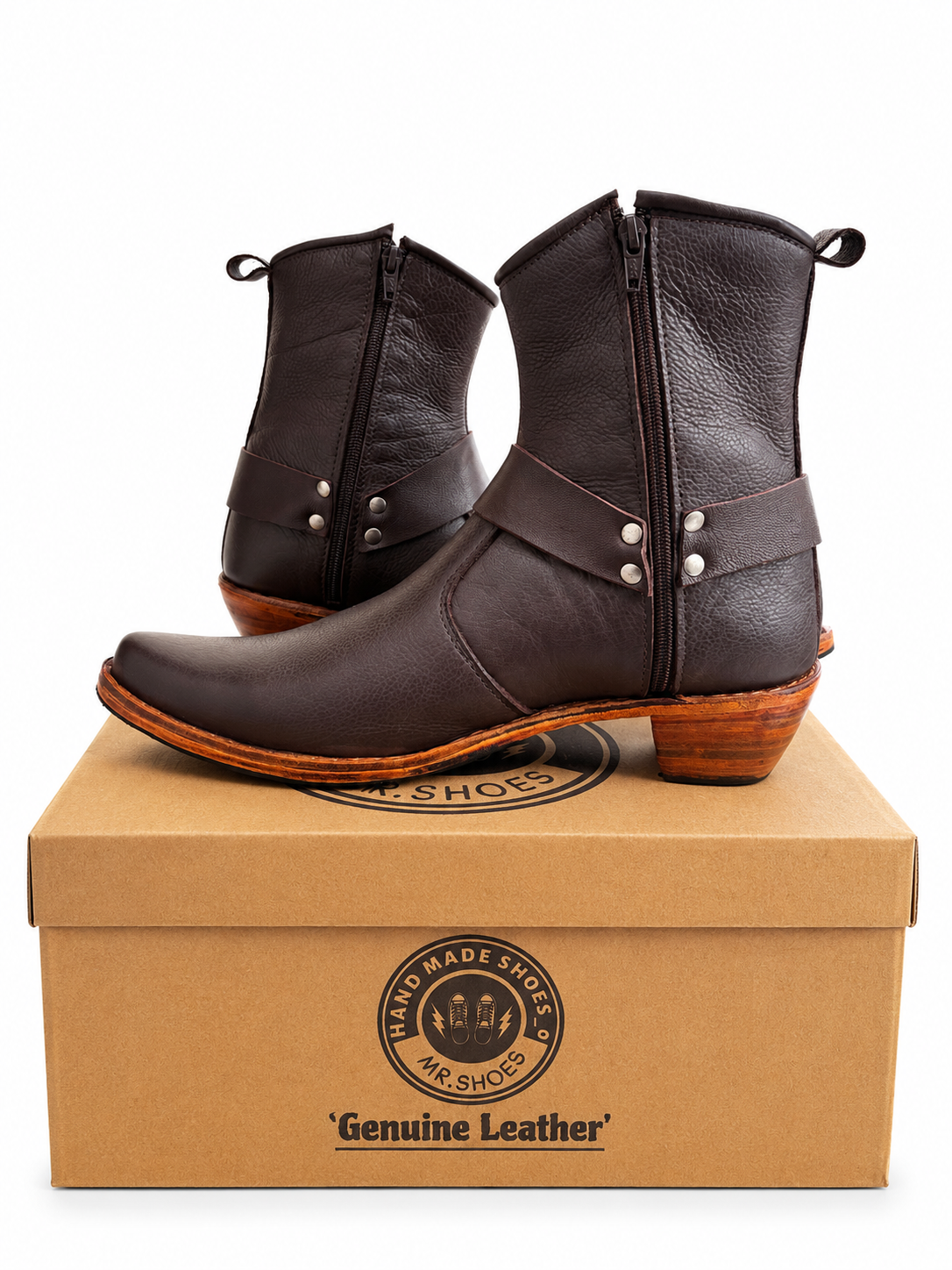 Premium Pointed Crocodile Zeeper Brown Boot With Leather Sole and Pointed Heel