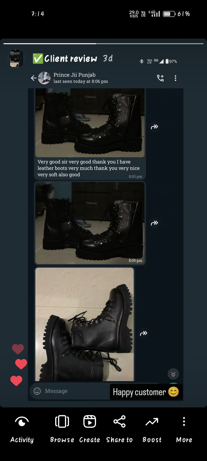 Customer feedback screenshot from Prince