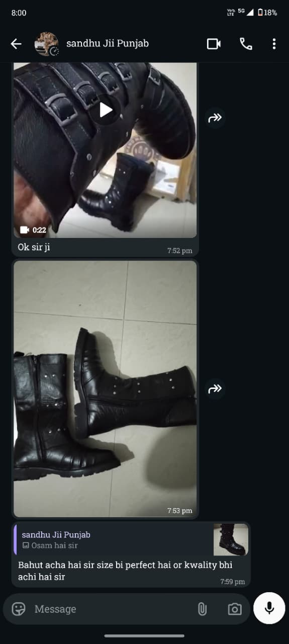 Customer feedback screenshot from Sandhu ji